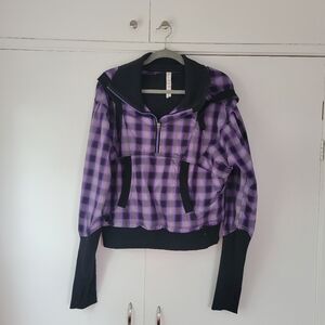 Lululemon Jacket Womens 12 Purple Plaid Run Reflection Hooded Half Zip Anorak